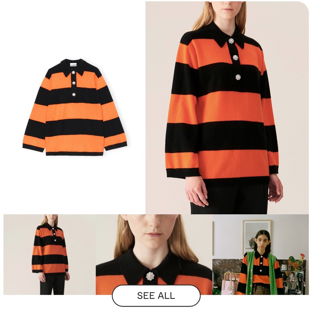 Ganni Orange and Black Striped cashmere Pullover